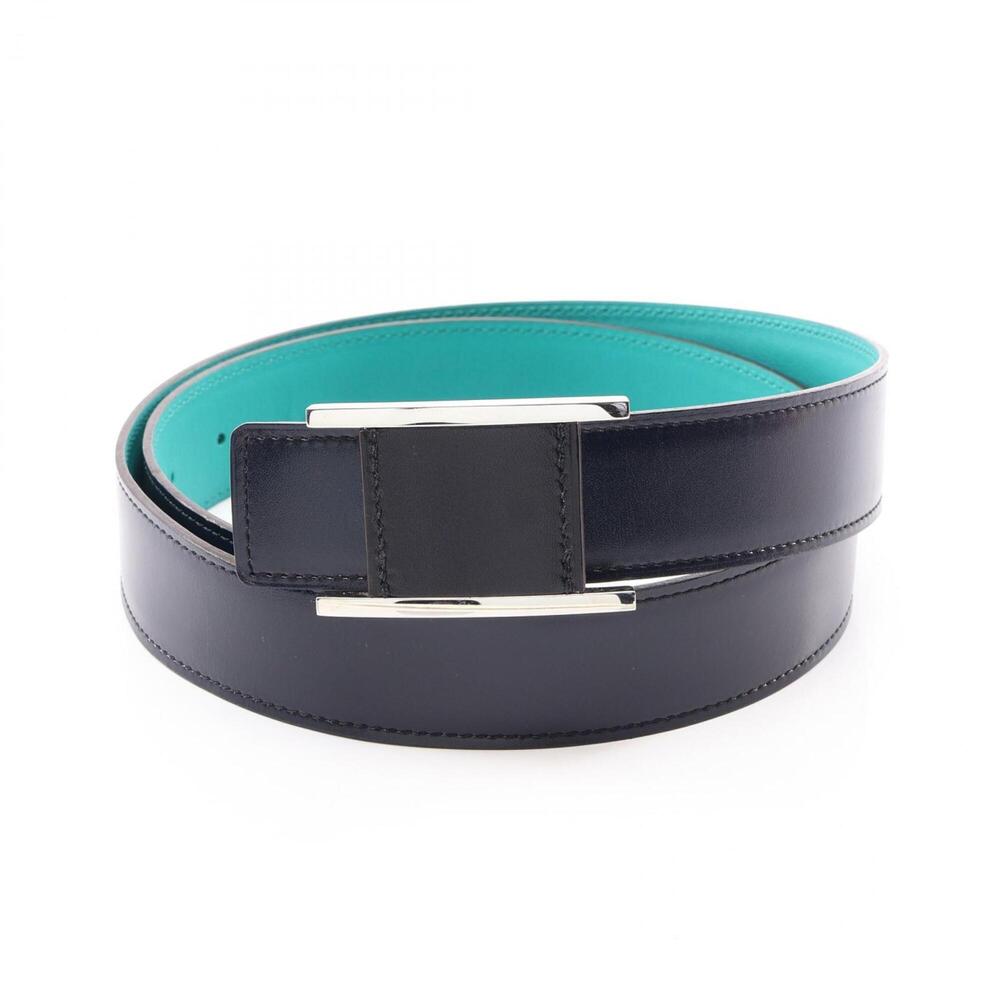 Hermes Reversible Belt, Calfskin (Cowhide), Box Calf Leather, Men's, Black/Green